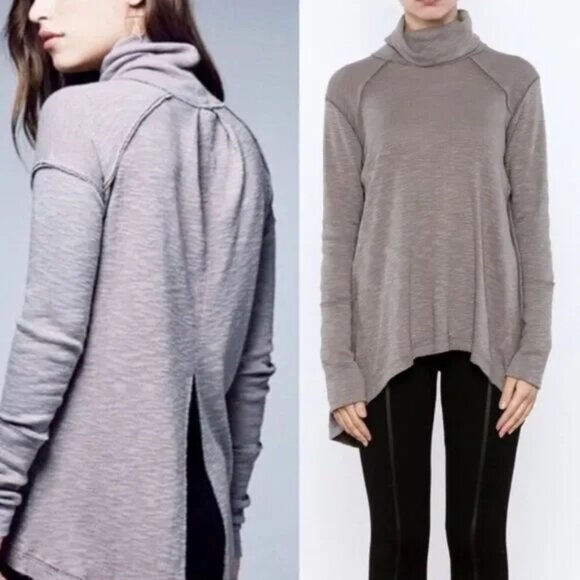 Free People We the Free Long Sleeve Turtleneck Top Split Back Gray Small /Med - Picture 1 of 9